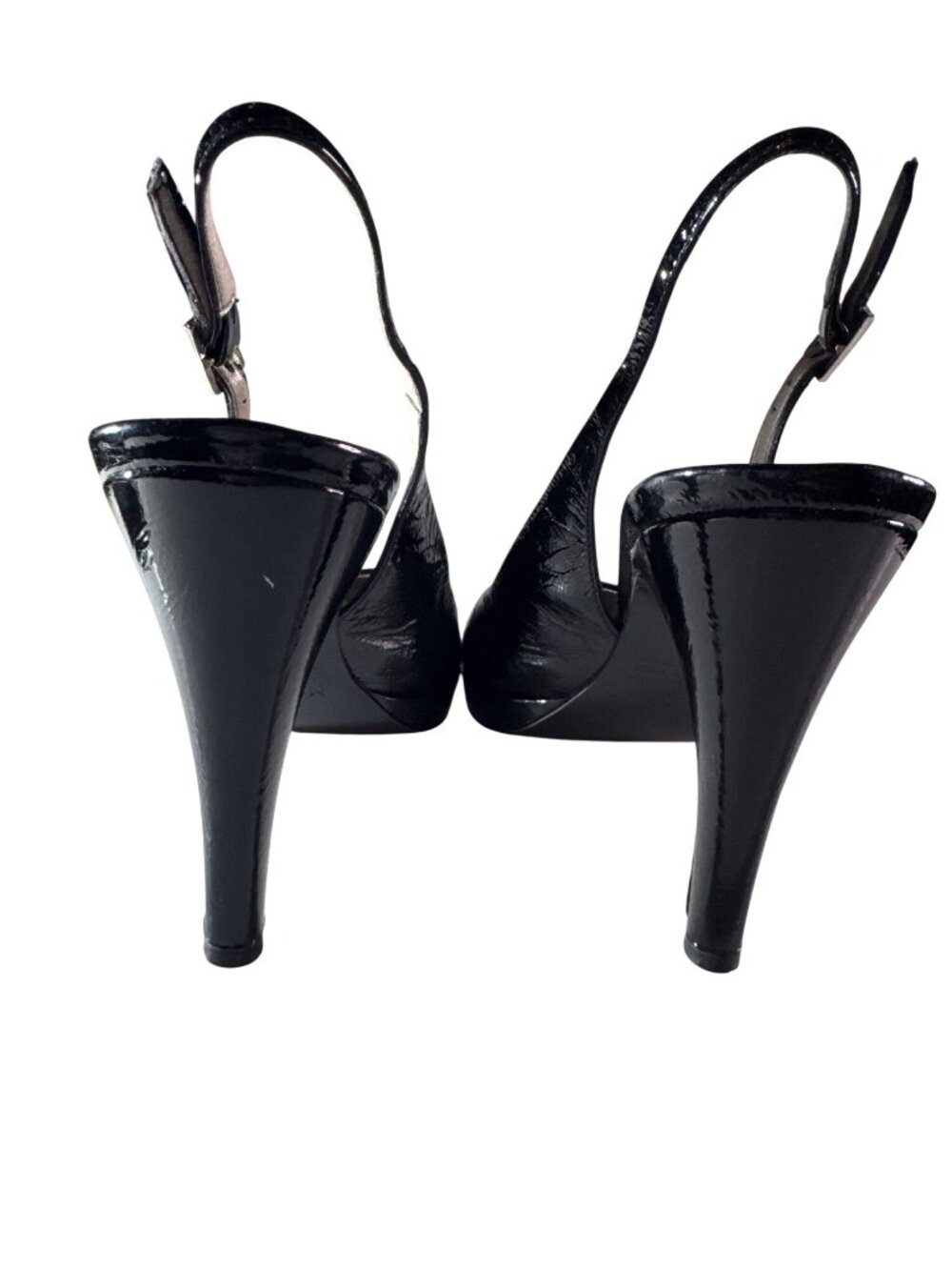 MAX DeCARLO Black Patent Leather Slingback Heels 9.5B Made In Italy - Picture 5 of 14